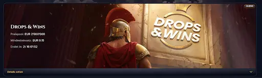 “Drops and Wins Casino Aktion” “Drops and Wins Promotion mit 2 Millionen Euro Preispool”