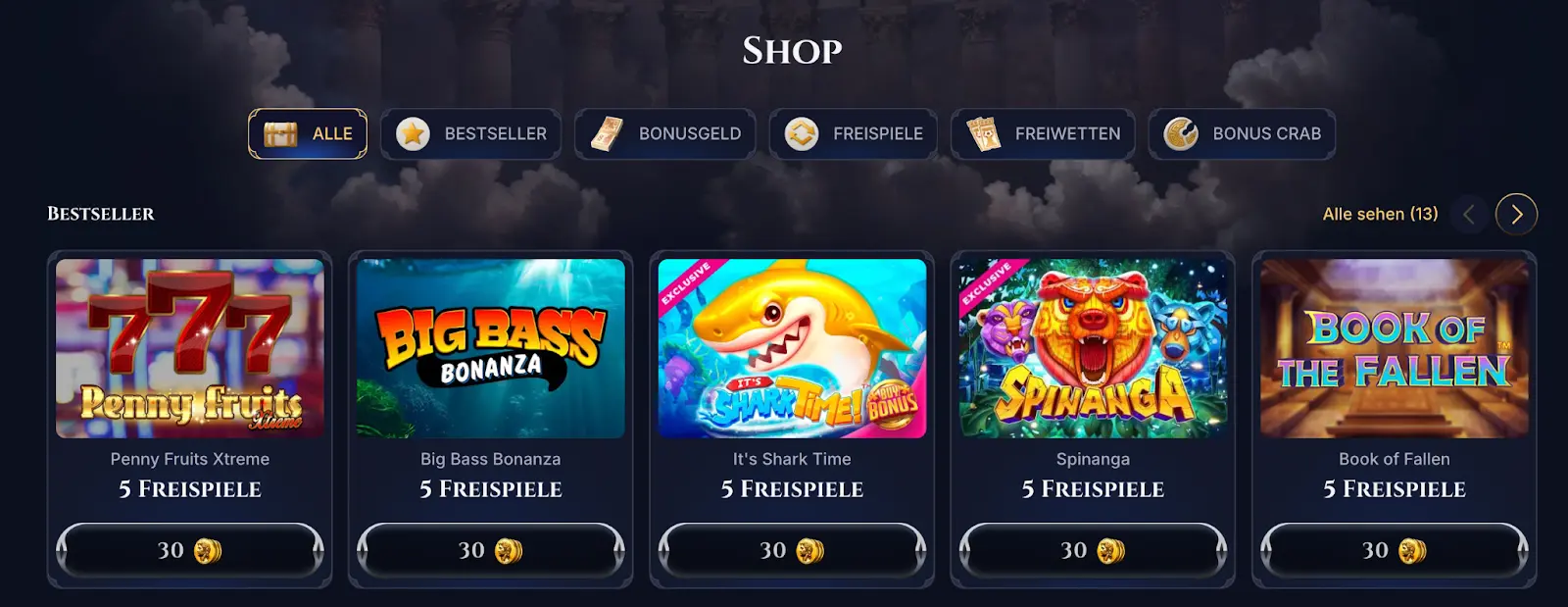 “Cazeus Shop mit Bonusspielen” “Casino Shop mit Freispielen für Penny Fruits und Big Bass Bonanza”
